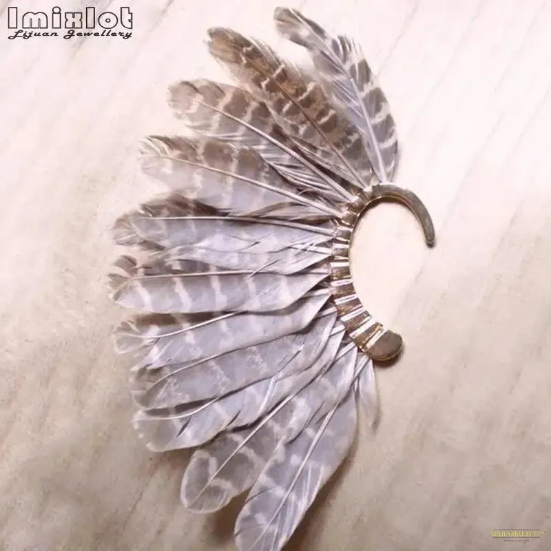 1 Piece Vintage Punk Big Feather Ear Clip Earrings For Women Men No Piercing Earcuffs Ear Cuff Fashion Jewelry