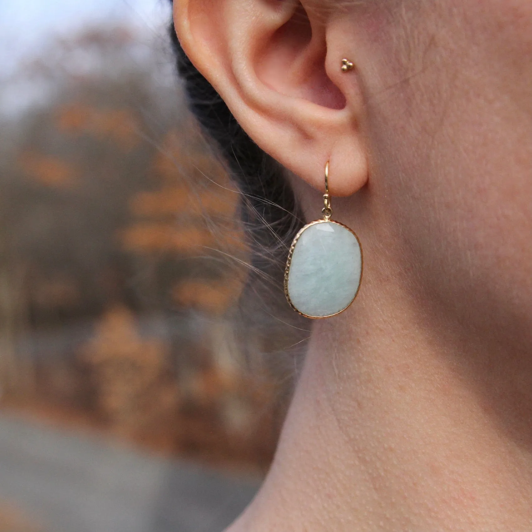 14k Gold Amazonite Slice Earring