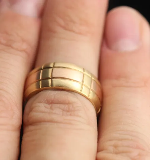 14k Rose and Yellow Gold Two-Tone Carved Wedding Band