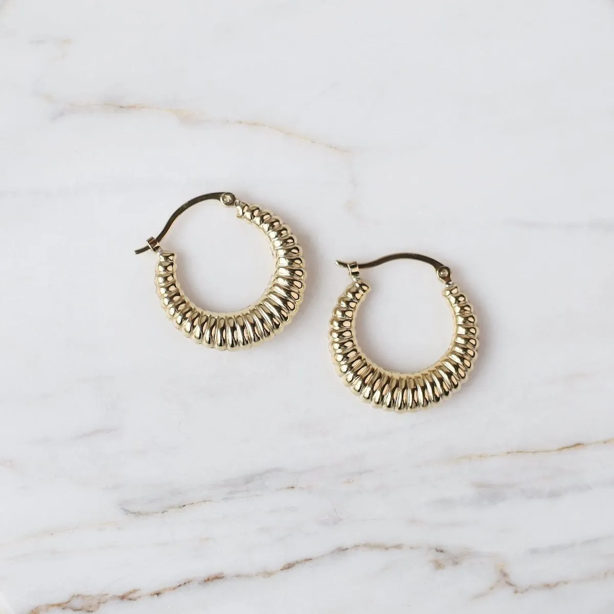 14k Small Shrimp Shell Hoops