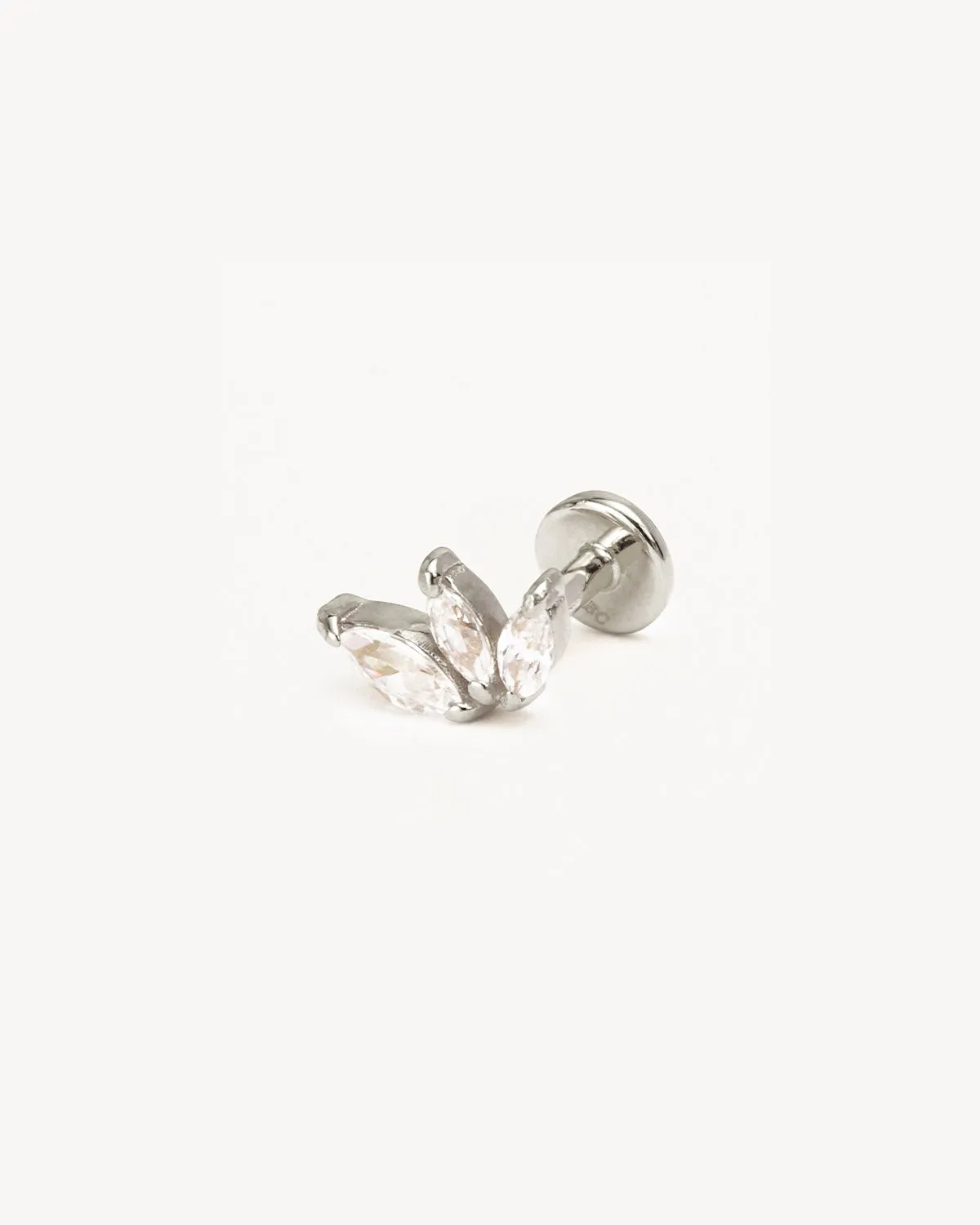 14k Solid White Gold Blooming Lotus Crystal Cartilage Earring
