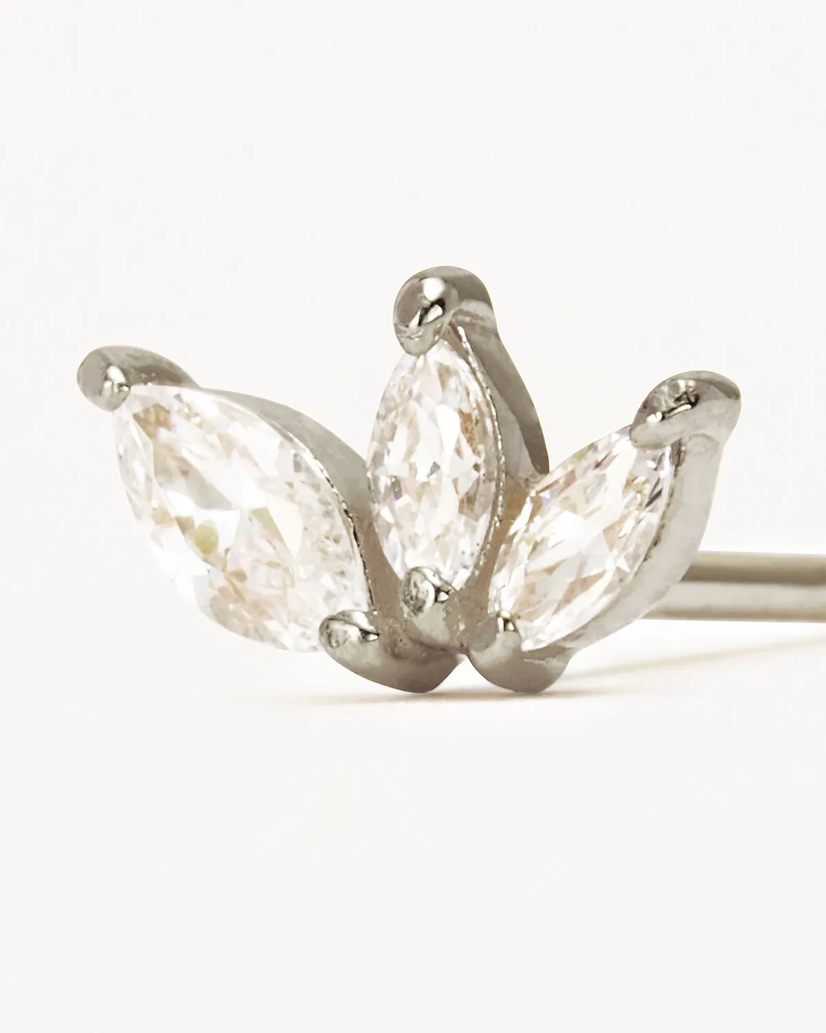 14k Solid White Gold Blooming Lotus Crystal Cartilage Earring