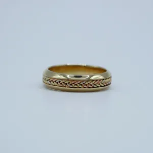 14k Tricolor Braid Ring with 14k Yellow Gold Rails