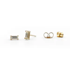 14K Yellow Gold Baguette Diamond Studs