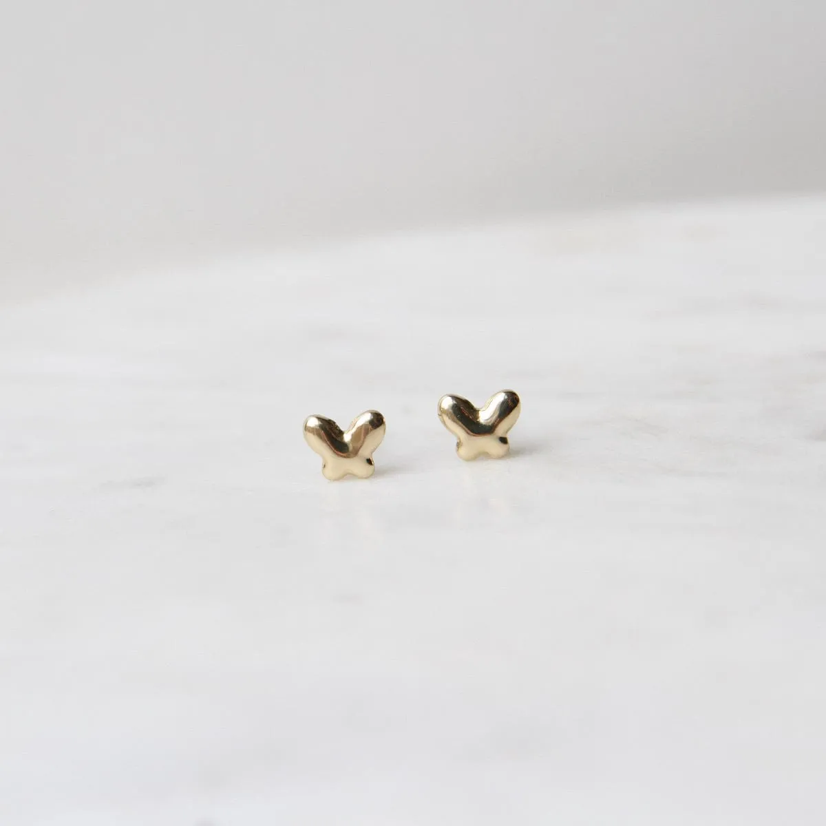 14k Yellow Gold Mini Puffed Butterfly Post Earring