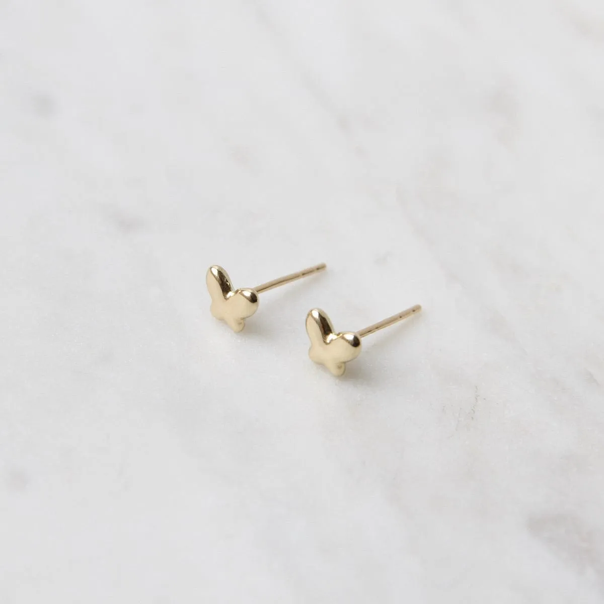 14k Yellow Gold Mini Puffed Butterfly Post Earring