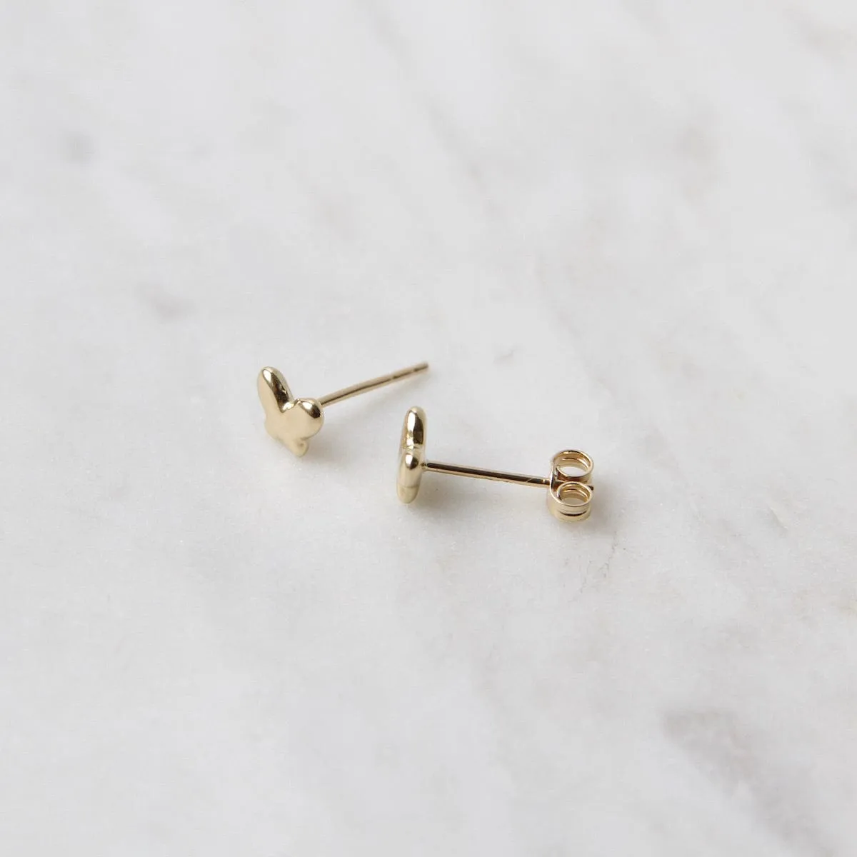 14k Yellow Gold Mini Puffed Butterfly Post Earring