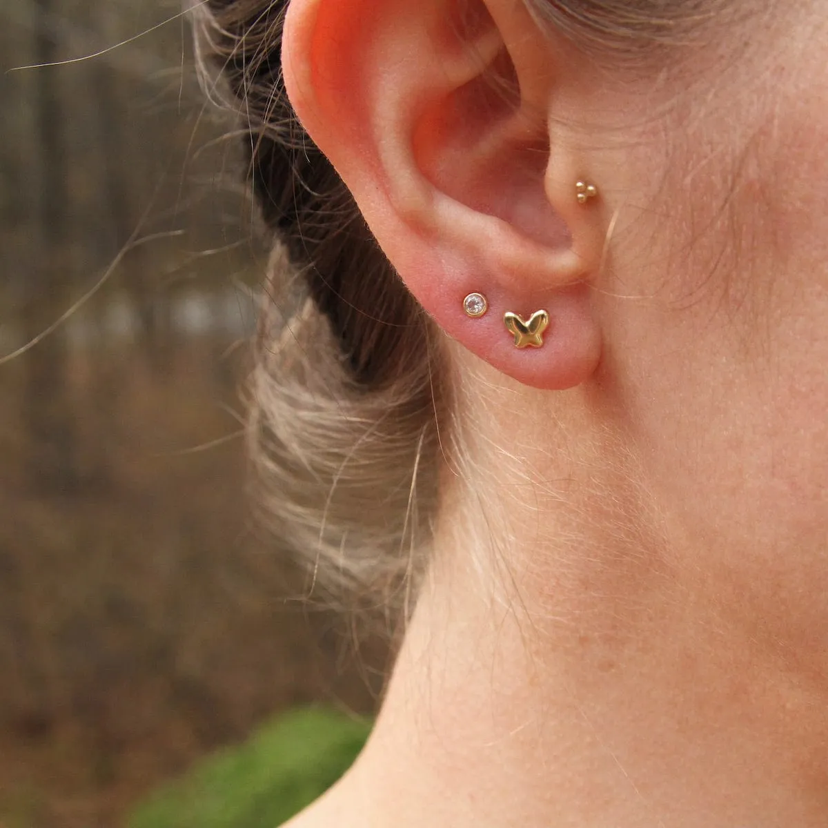 14k Yellow Gold Mini Puffed Butterfly Post Earring
