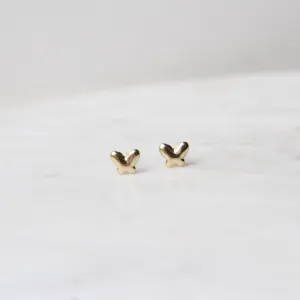 14k Yellow Gold Mini Puffed Butterfly Post Earring