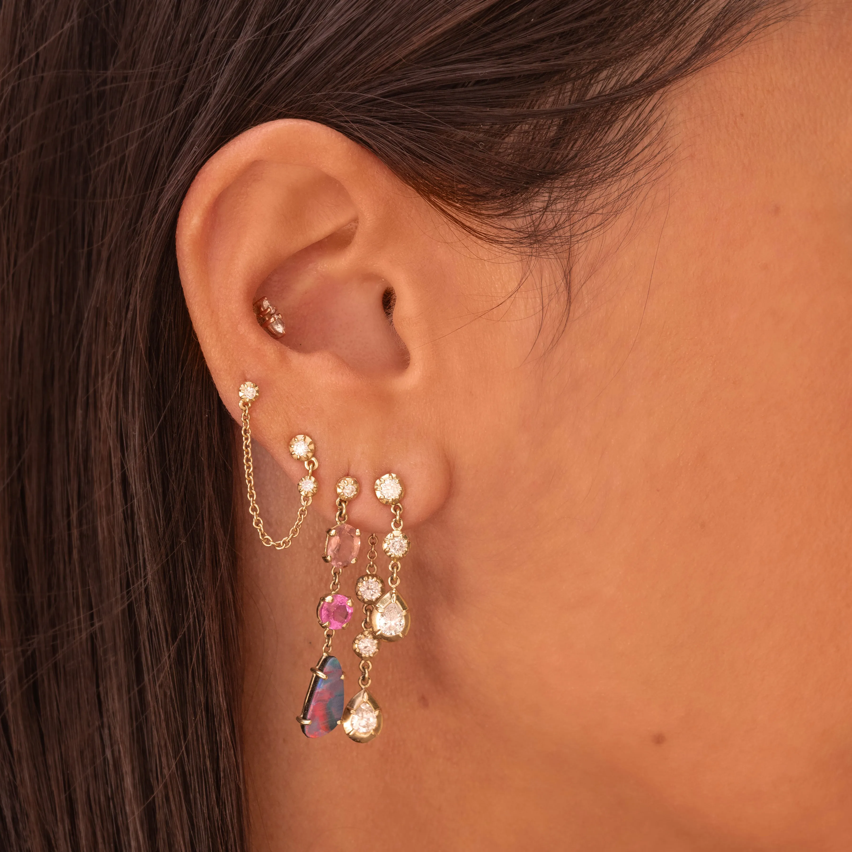 3 GRADUATED ROUND SOPHIA DIAMOND CHAIN DOUBLE STUD