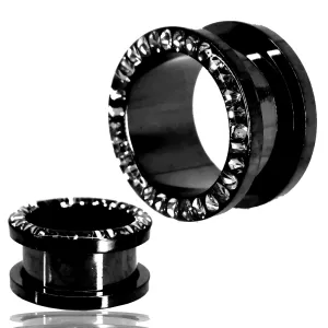 316L Black Plated Surgical Steel Oil Coating Zircon Screw On Plug | Gauges