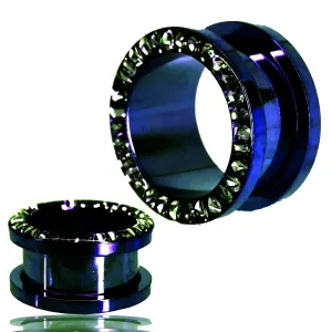 316L Blue Plated Surgical Steel Oil Coating Zircon Screw On Plug | Gauges