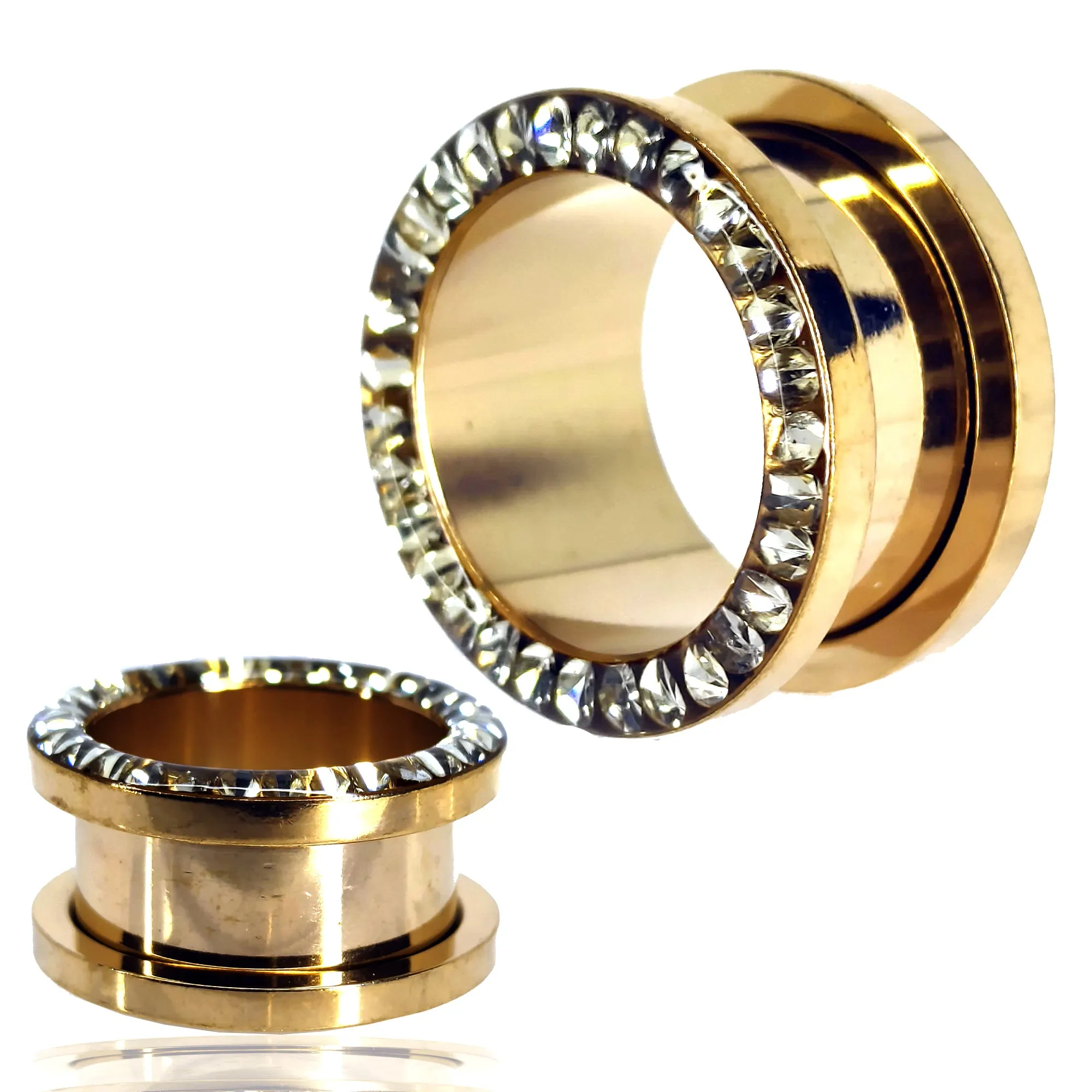 316L Gold Plated Surgical Steel Oil Coating Zircon Screw On Plug | Gauges