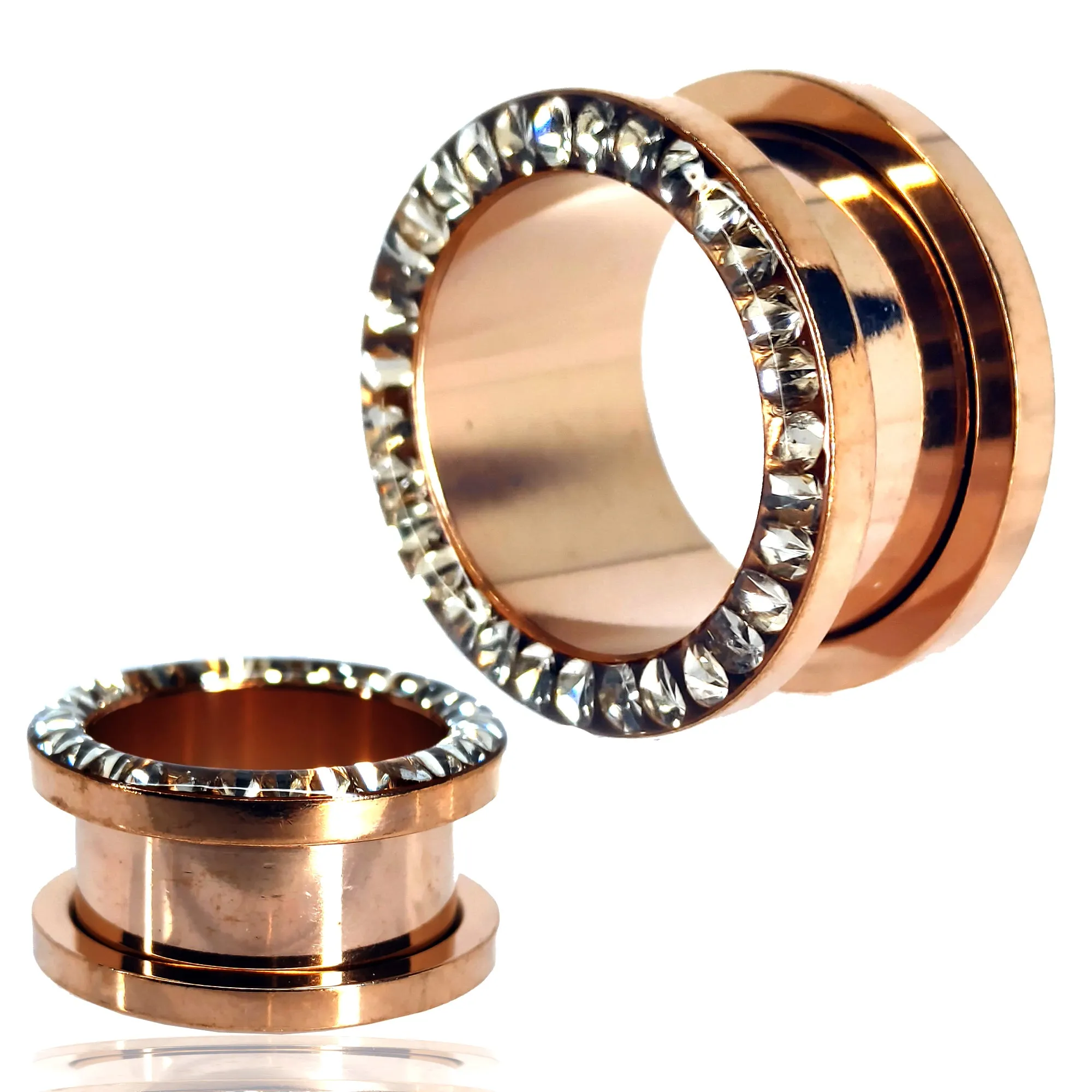 316L Rose Gold Plated Surgical Steel Oil Coating Zircon Screw On Plug | Gauges