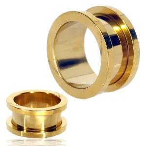 316L Steel Gold Plated Surgical Steel Tunnel Plain Design Screw On Plug | Gauges