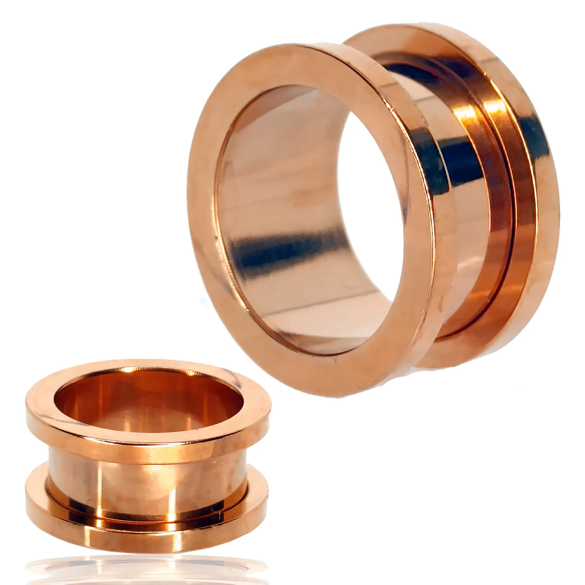 316L Steel Rose Gold Plated Surgical Steel Tunnel Plain Design Screw On Plug | Gauges