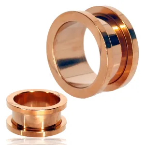 316L Steel Rose Gold Plated Surgical Steel Tunnel Plain Design Screw On Plug | Gauges