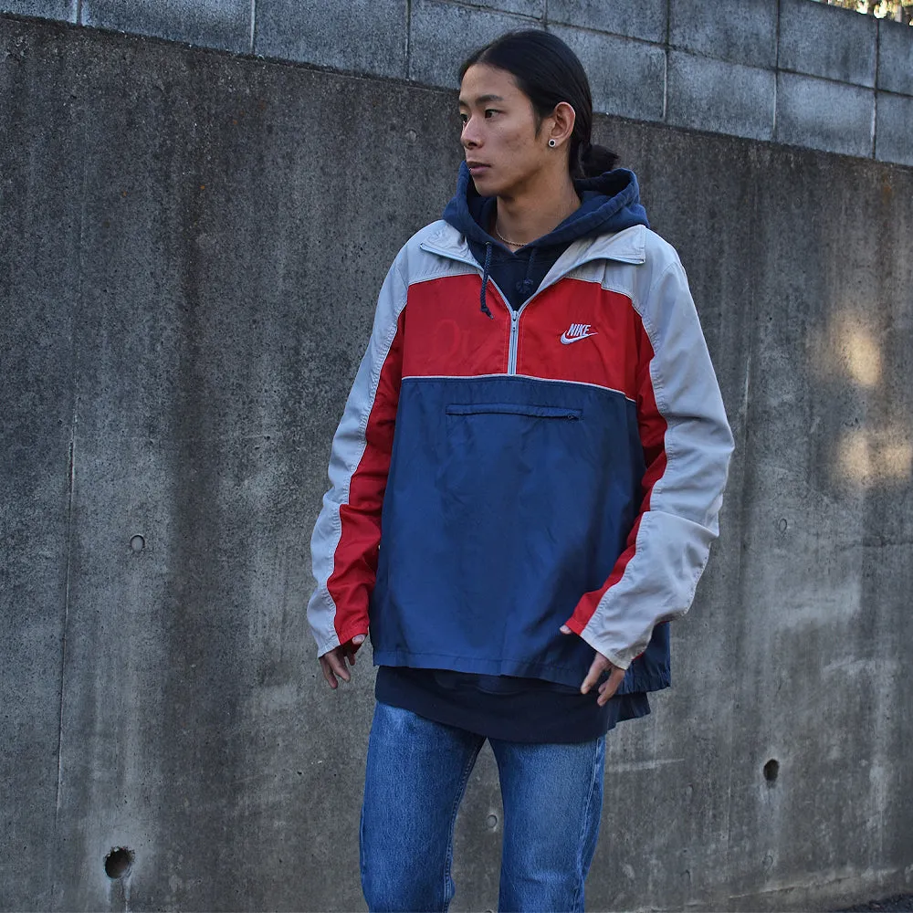 80’s NIKE 紺タグ！パッカブル仕様 ハーフジップ ナイロンプルオーバー 240303
