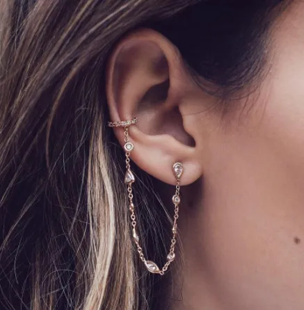 9 DIAMOND SHAPES CHAIN PAVE EAR CUFF