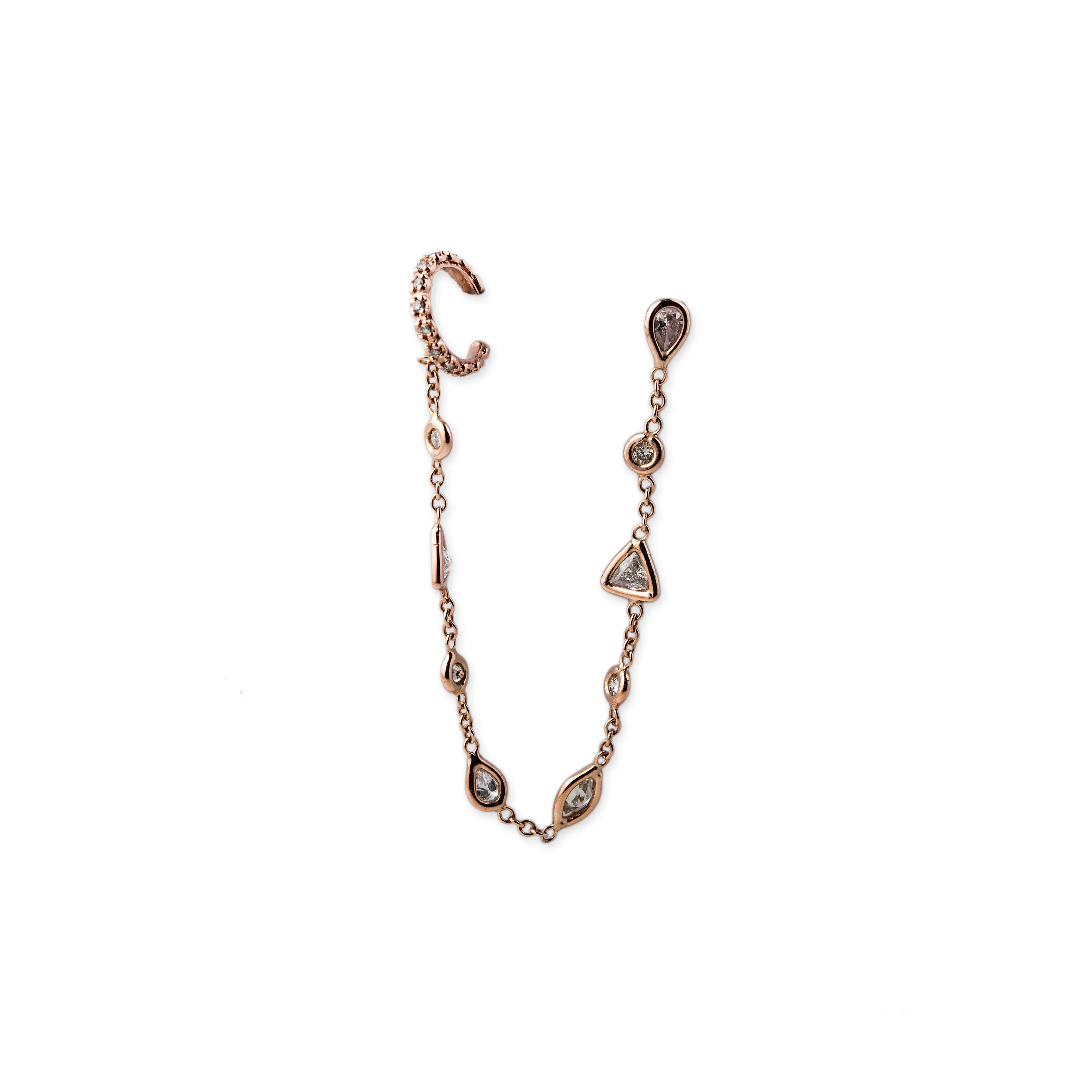9 DIAMOND SHAPES CHAIN PAVE EAR CUFF