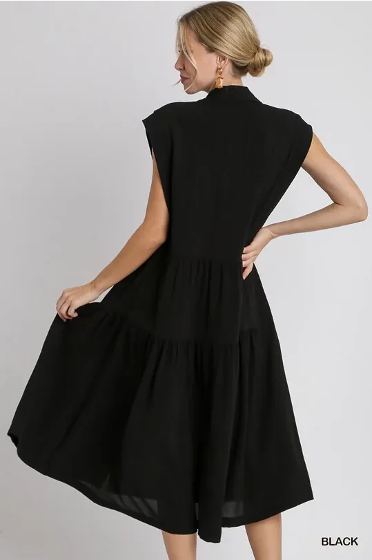 A-Line Tiered Button Maxi Dress