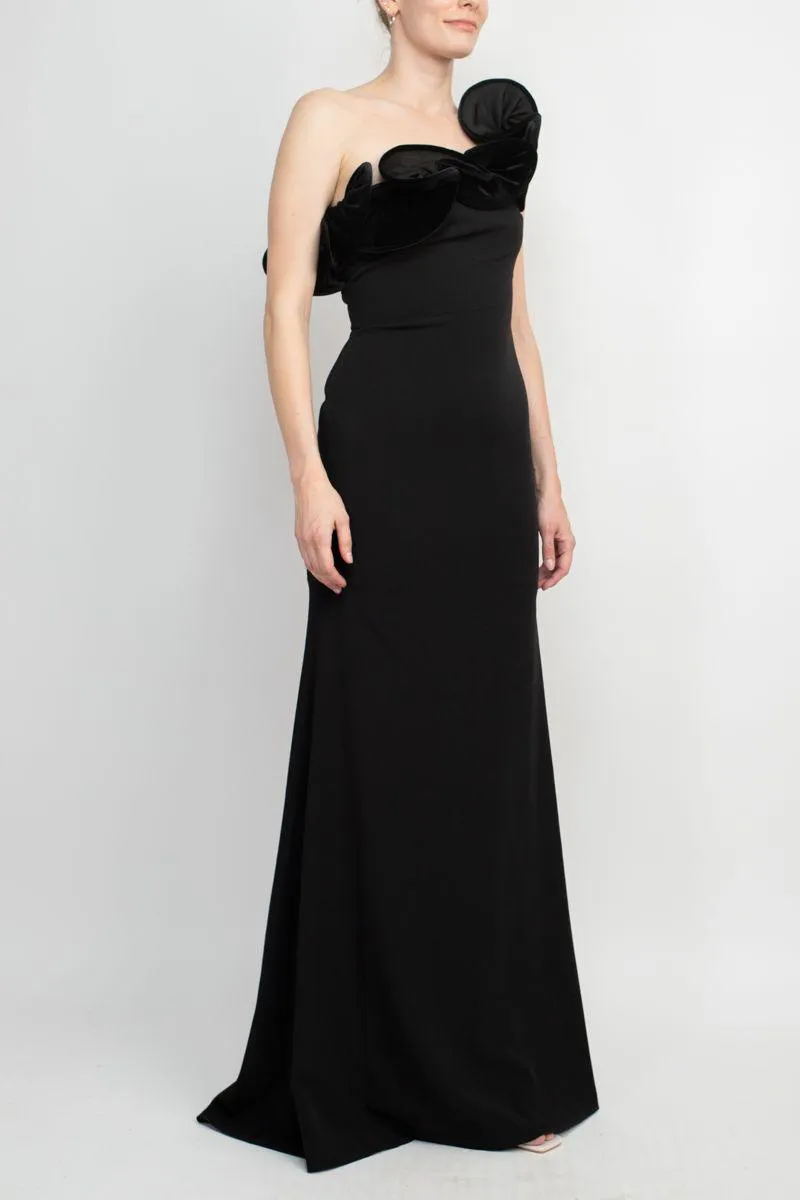 Alberto Makali AMK185401 One Shoulder Sleeveless Floral Shoulder Bodycon Solid Scuba Dress