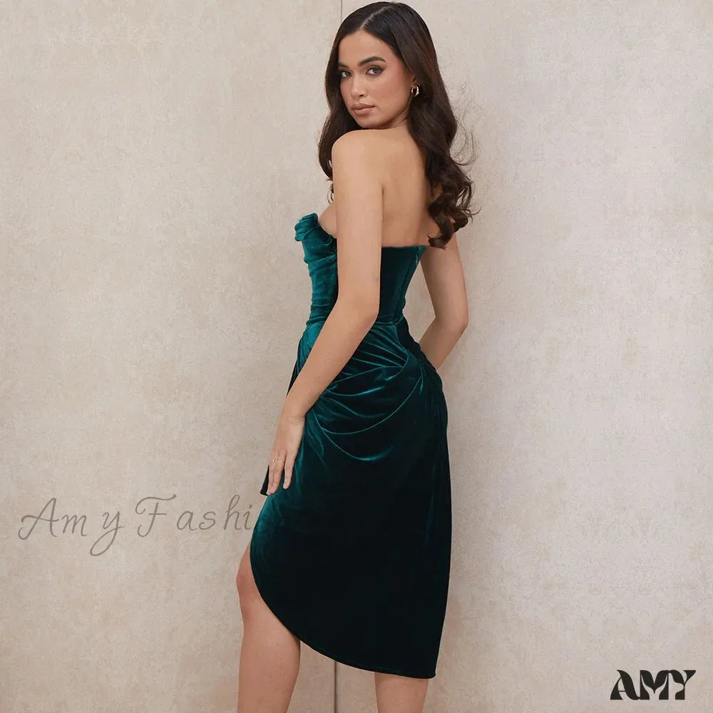 Amy Fashion - Pleated Slash Neck Sexy Bodycon Dress