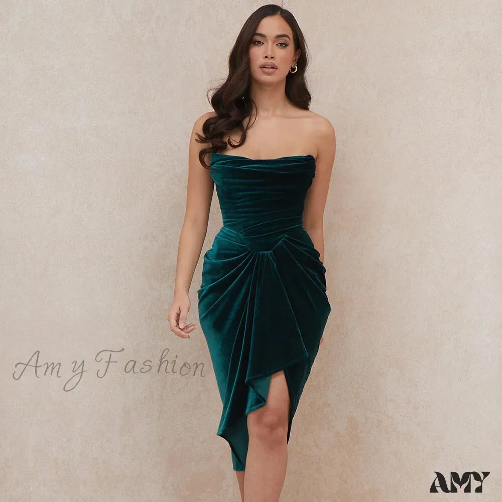 Amy Fashion - Pleated Slash Neck Sexy Bodycon Dress