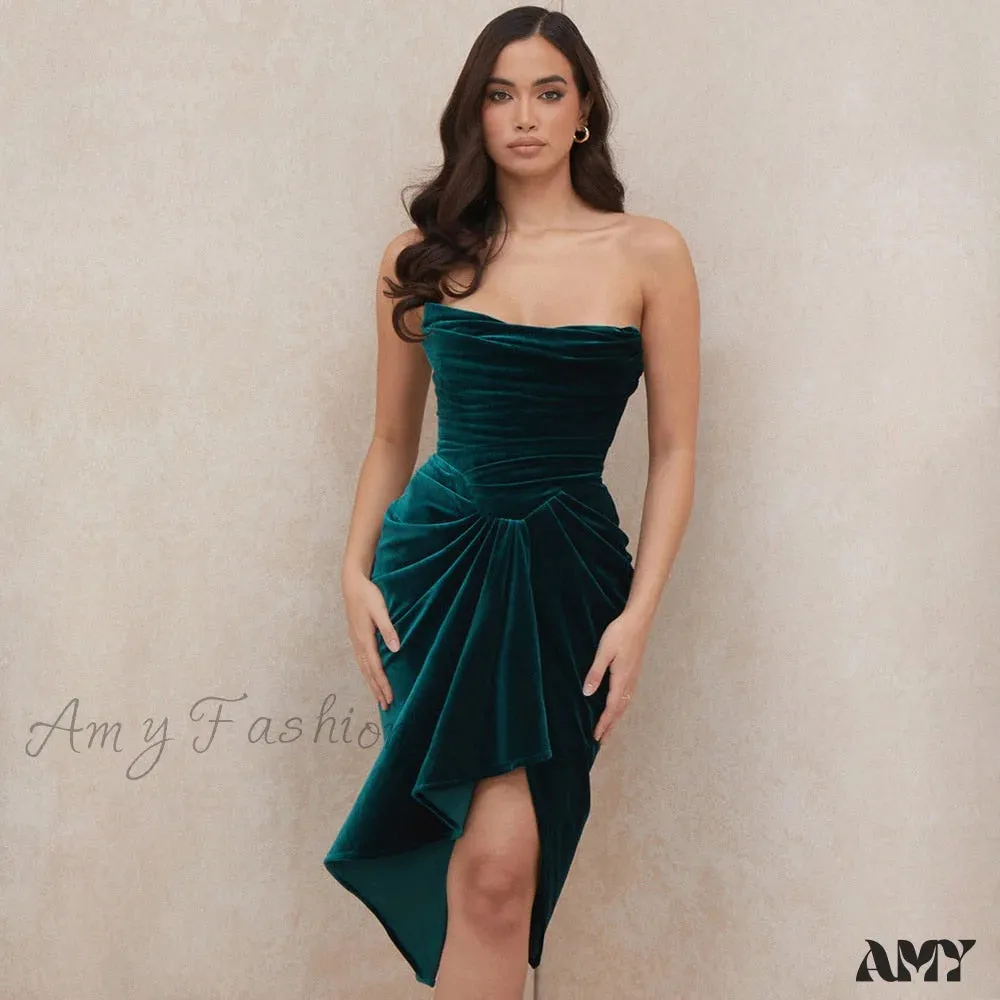 Amy Fashion - Pleated Slash Neck Sexy Bodycon Dress