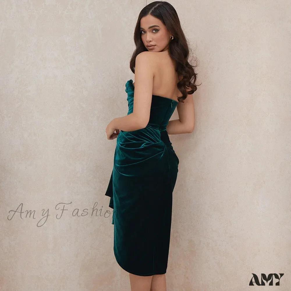 Amy Fashion - Pleated Slash Neck Sexy Bodycon Dress