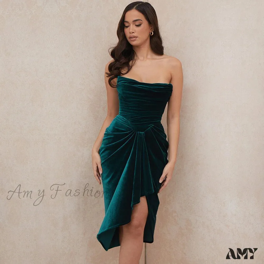 Amy Fashion - Pleated Slash Neck Sexy Bodycon Dress