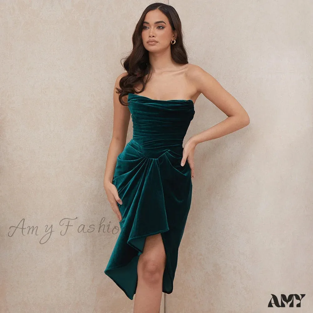 Amy Fashion - Pleated Slash Neck Sexy Bodycon Dress