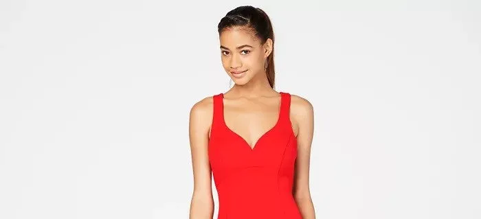 B Darlin Women's Spaghetti Strap V Neck Mini Body Con Cocktail Dress Red 13-14