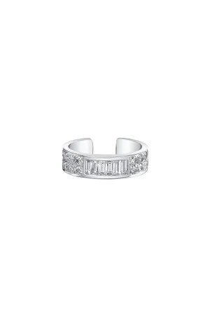Baguette & Round 18K Whitegold Ear Cuff w. Diamond