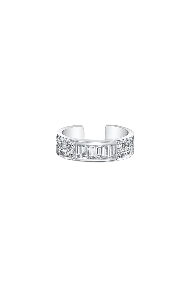 Baguette & Round 18K Whitegold Ear Cuff w. Diamond