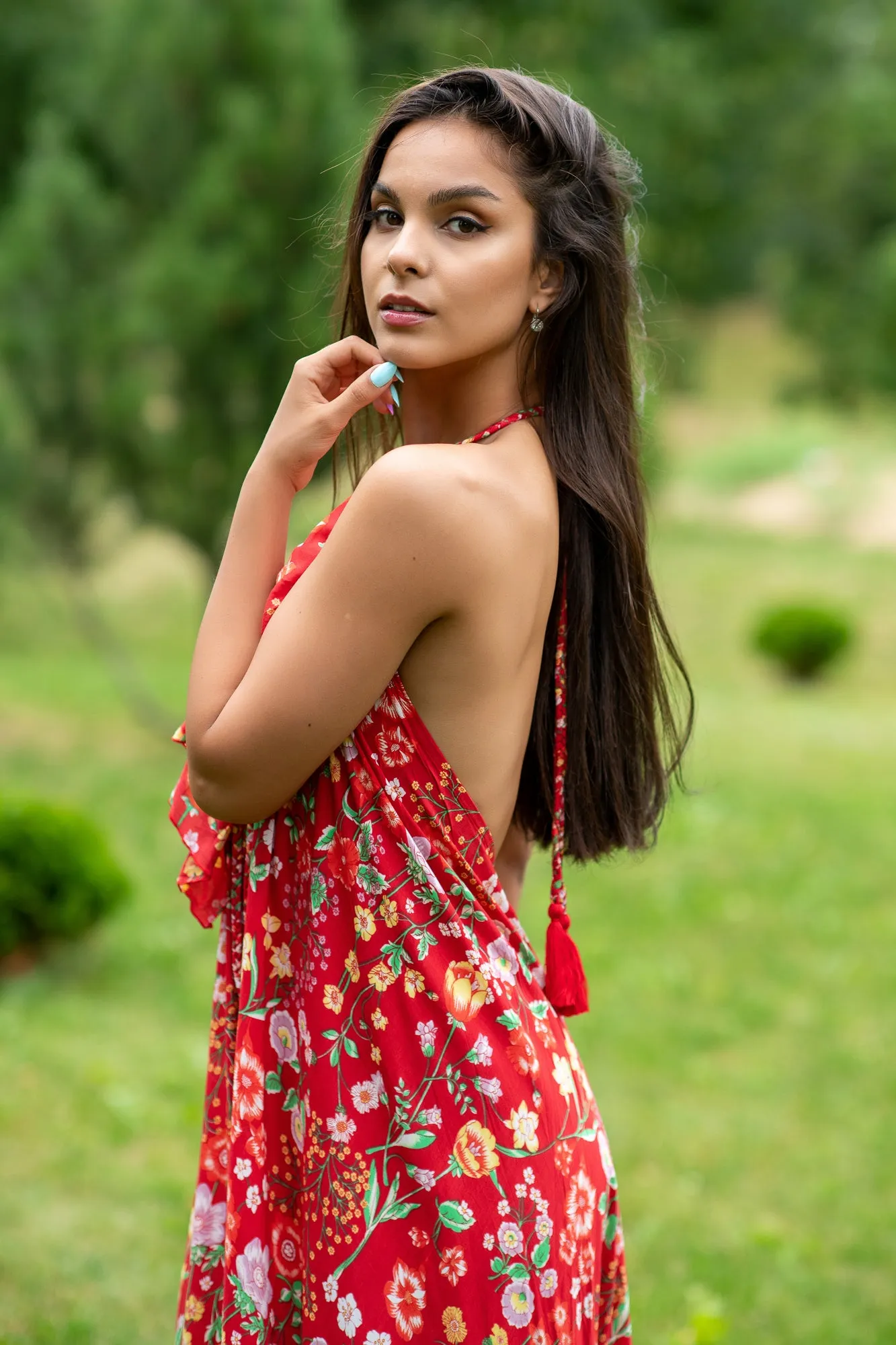 Bianca Mix Flowers Red Dress