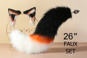 black white orange fox tail plug and ear neko ear and tail set neko cosplay anime wolf tail buttplug and ear kitten ear and tail plug mature