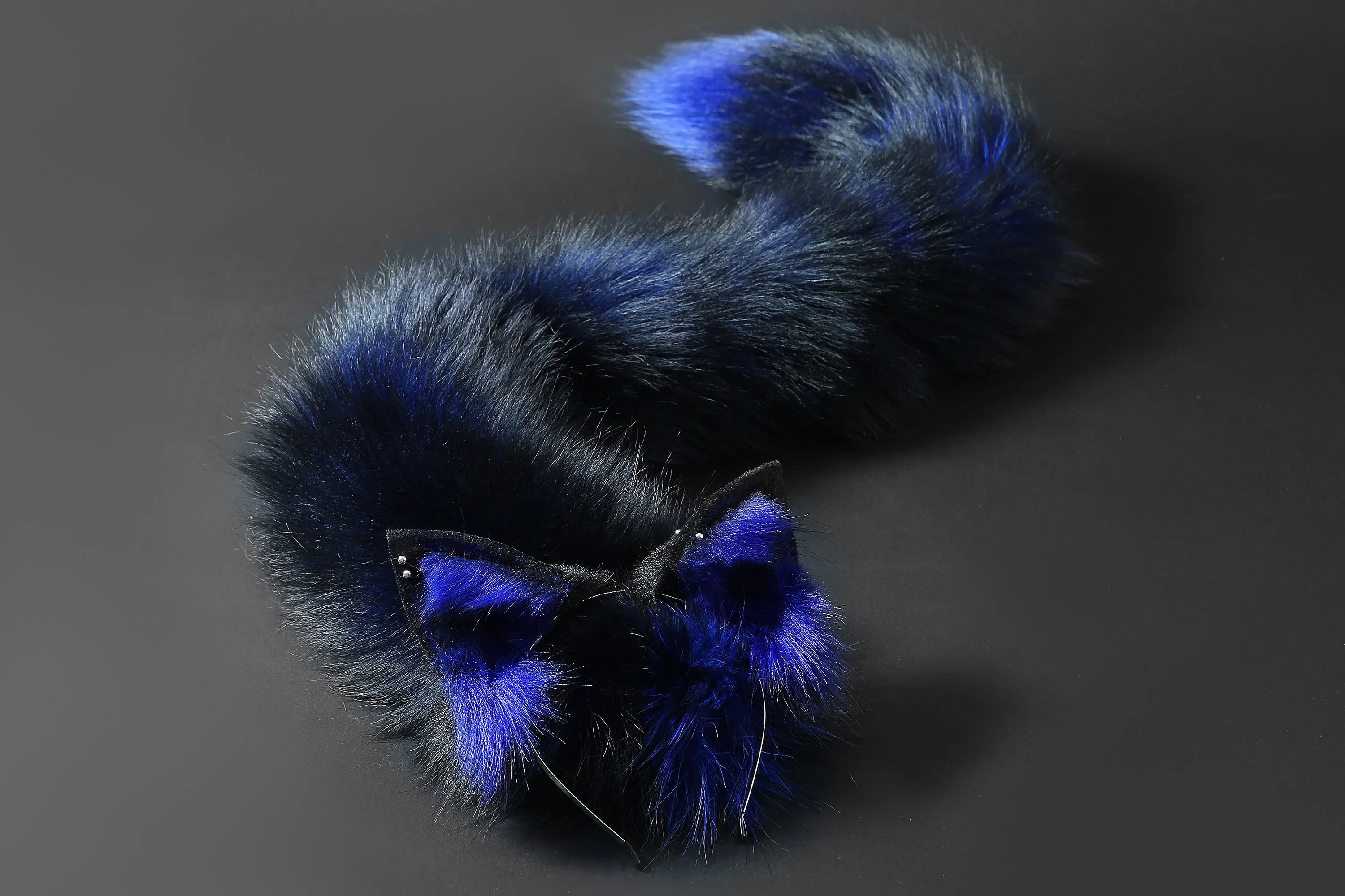 Blue fox tail and ear set fox ear and tail cosplay wolf tail and ear cat tail cat ear anime cosplay kitten earsand tail kittenplay Halloween