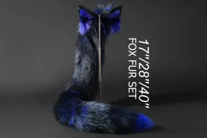 Blue fox tail and ear set fox ear and tail cosplay wolf tail and ear cat tail cat ear anime cosplay kitten earsand tail kittenplay Halloween