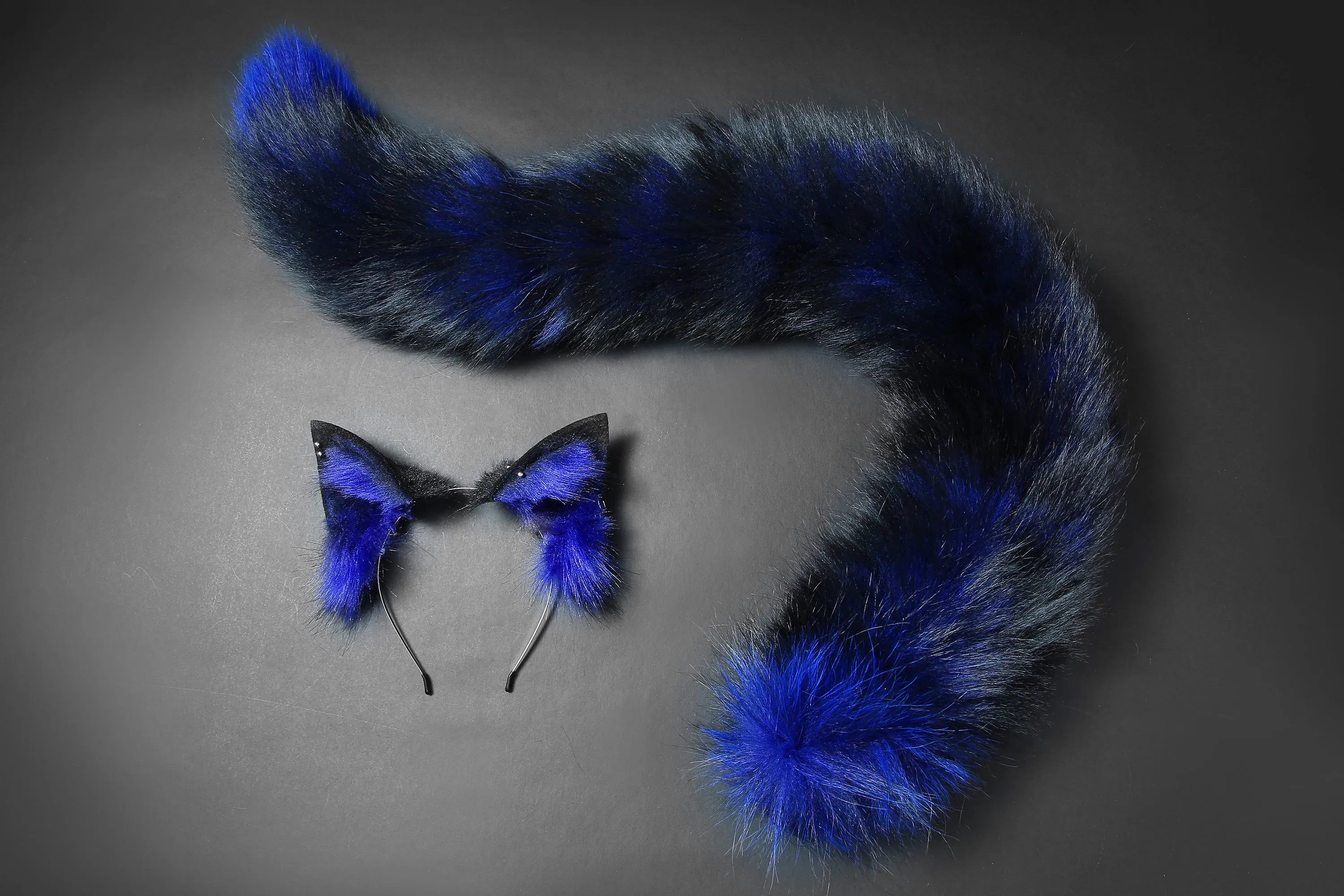 Blue fox tail and ear set fox ear and tail cosplay wolf tail and ear cat tail cat ear anime cosplay kitten earsand tail kittenplay Halloween