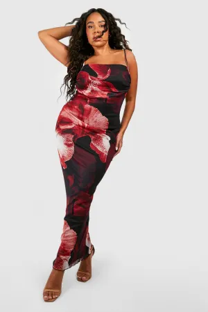 Boohoo Abstract Floral Print Slip Dress, Red