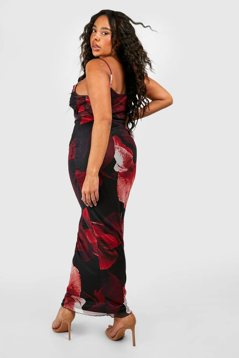 Boohoo Abstract Floral Print Slip Dress, Red