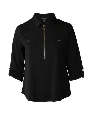 Brianna Roll Tab Collared Shirt | Black