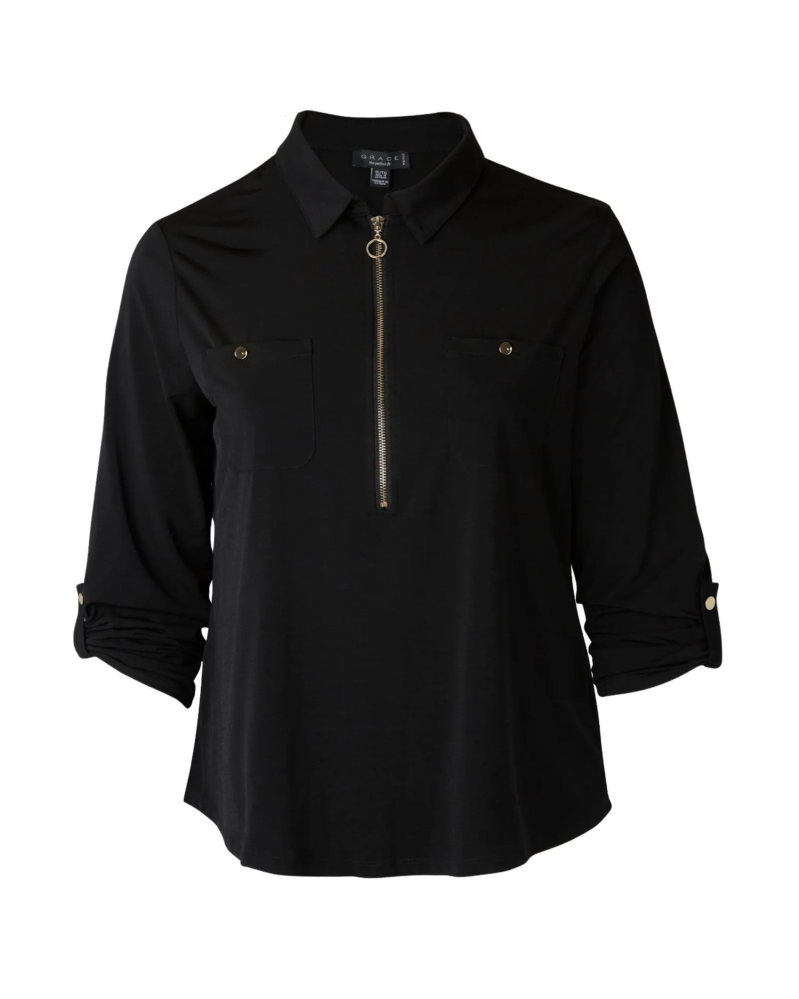 Brianna Roll Tab Collared Shirt | Black