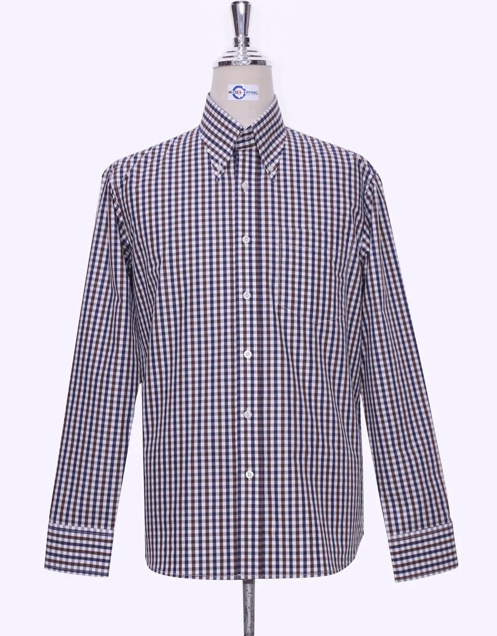 Brown And Navy Blue Gingham Check Shirt