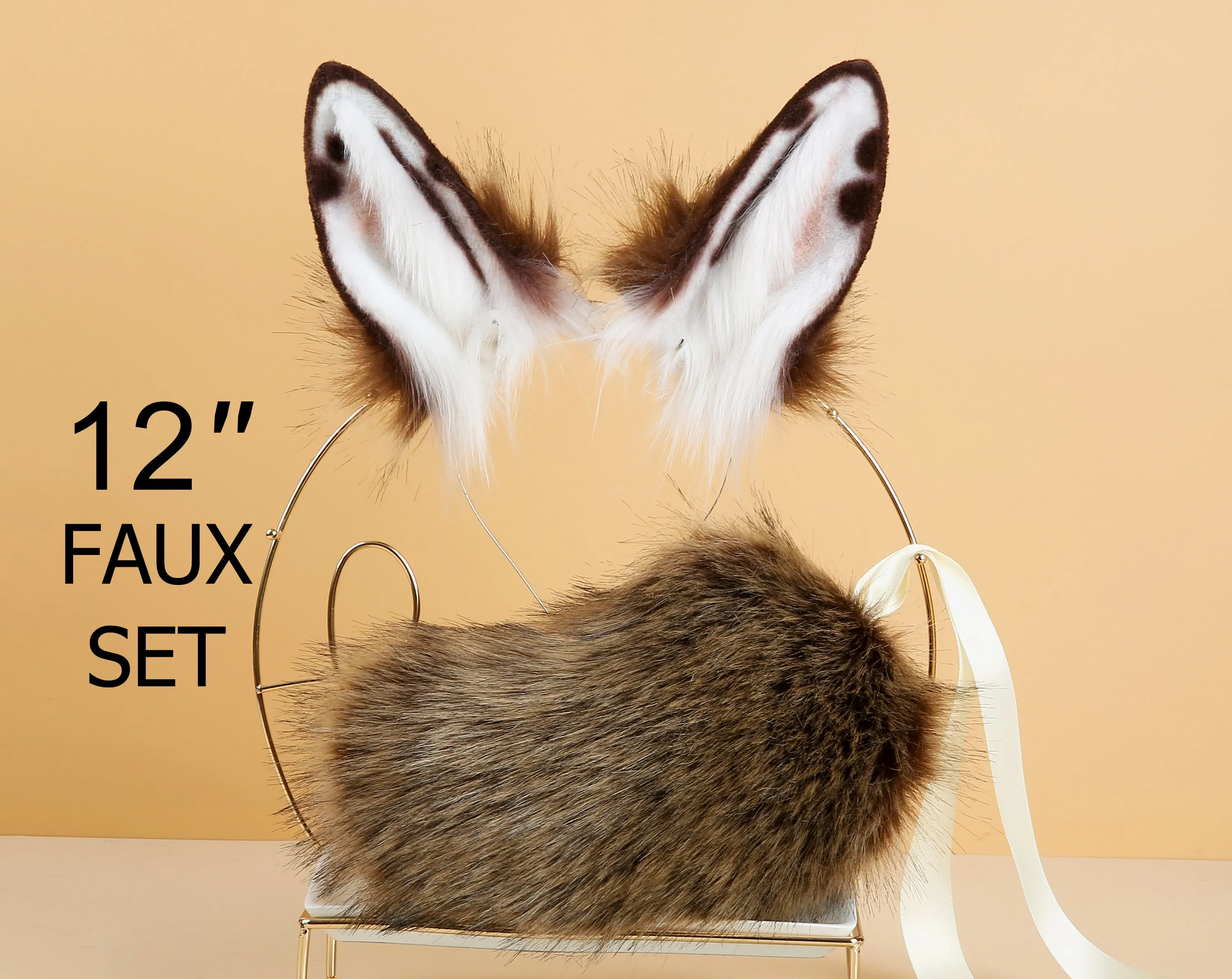 brown bunny tail plug and ear set bunny tail butt plug tail and ear plug set rabbit tail buttplug bunny ear rabbit ear petplay sextoy