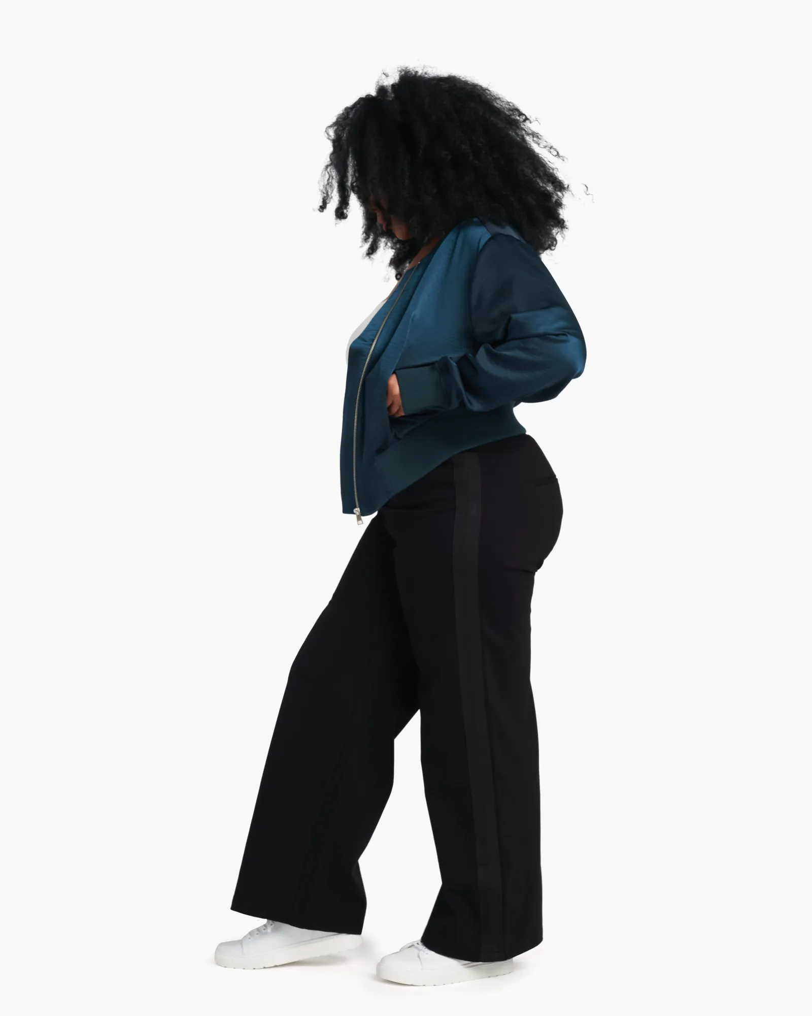 Carmen Satin Bomber Jacket | Deep Sea