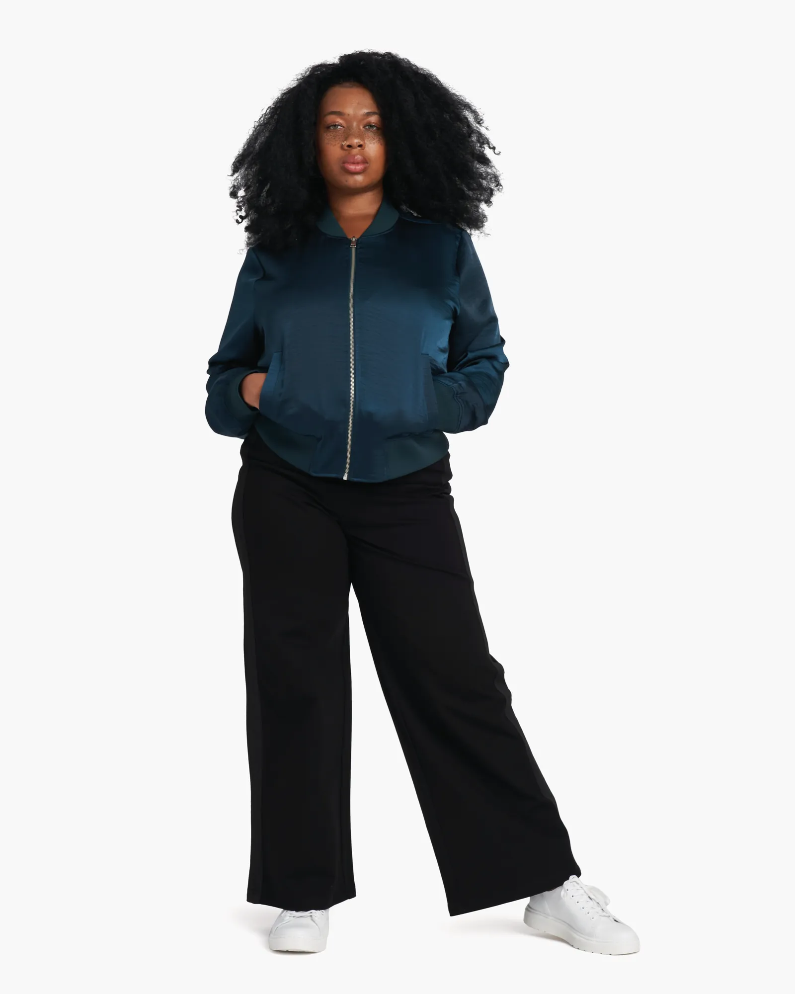 Carmen Satin Bomber Jacket | Deep Sea
