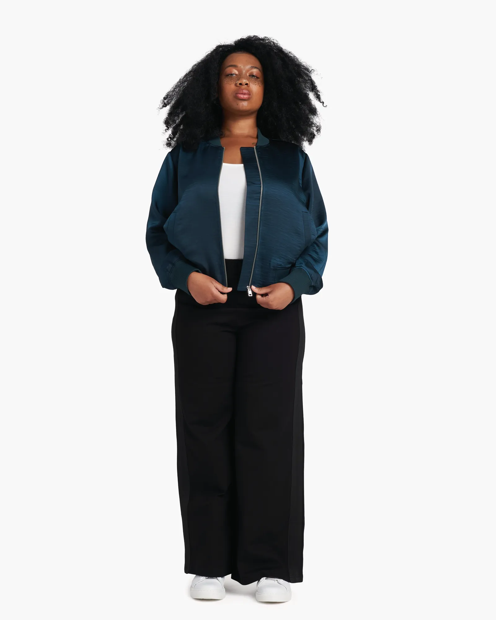 Carmen Satin Bomber Jacket | Deep Sea