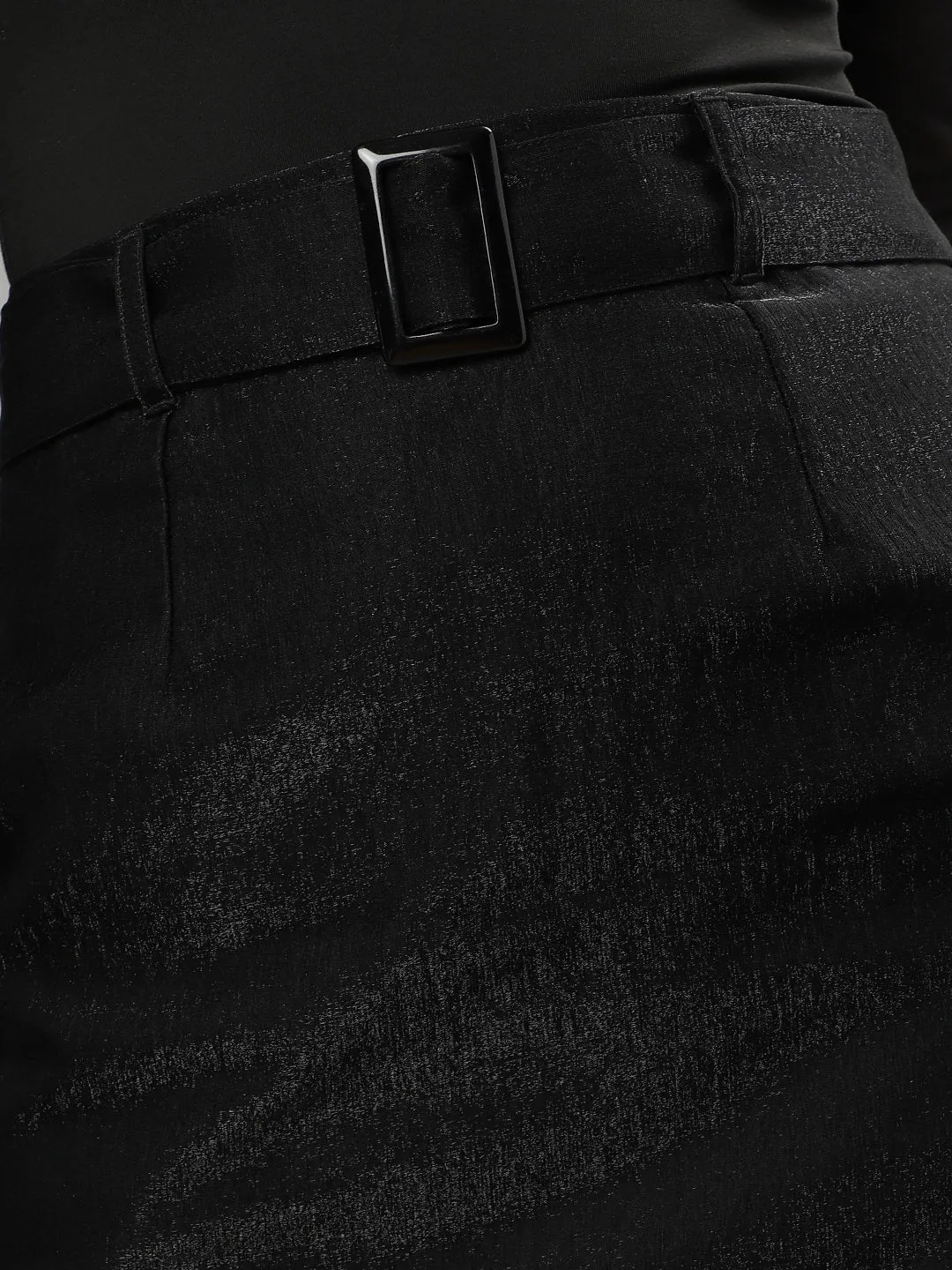Centrestage Women Black Solid Mini Pencil Skirt